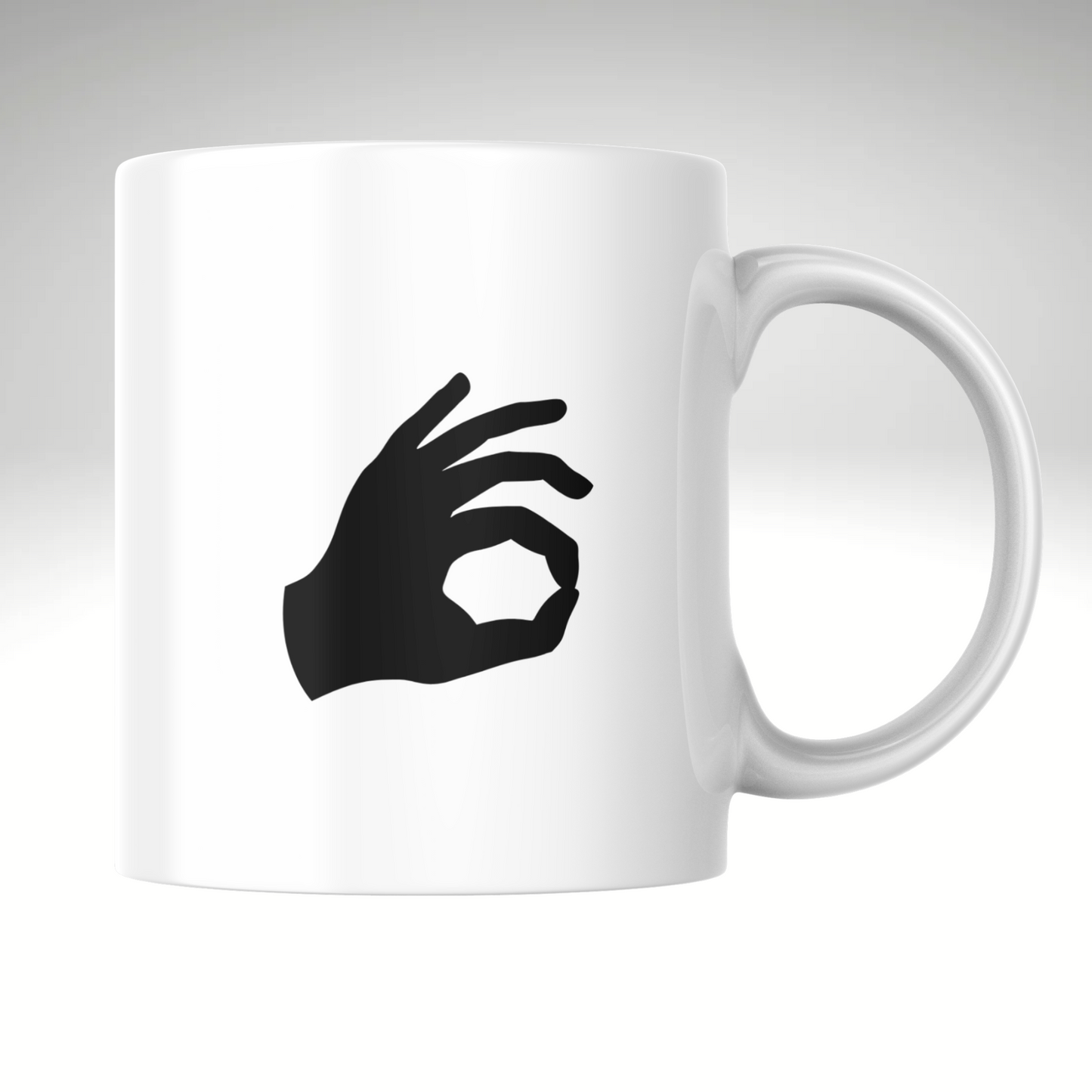 Look Down, Sip Up – Gotcha Coffee Mug with Funny Hand Symbol