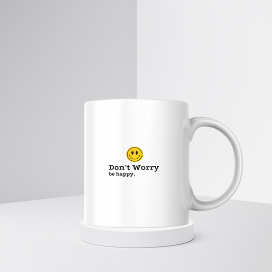 Don't Worry, Be Happy Smiley Face Coffee Mug - Minimalist Positive Vibes